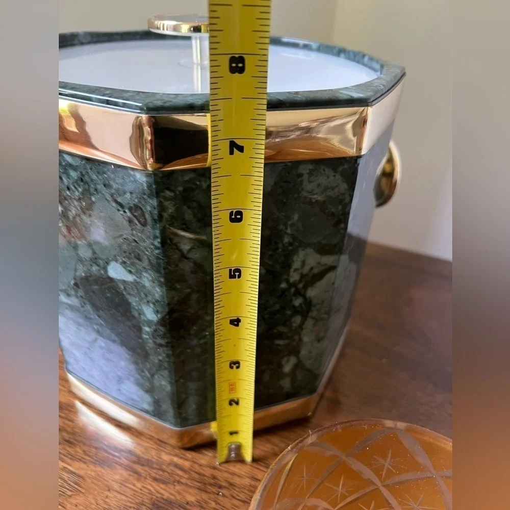 Mid Century Lot Faux Green Marble Ice Bucket and The Bombay Pair glasses